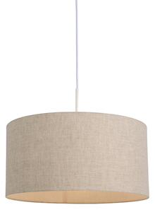 Venkovská závěsná lampa bílá s bavlněným stínidlem světle šedá 50 cm - Combi