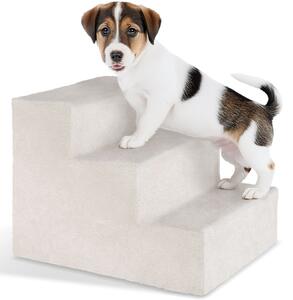 Tectake Schody pro domácí mazlíčky Paw Path s plyšovým potahem 37 x 45 x 34,5 cm - písková