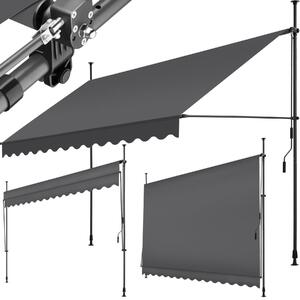 Tectake Upínací markýza s ruční klikou, výškově nastavitelná - 350 x 180 cm, černá/šedá