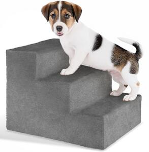 Tectake Schody pro domácí mazlíčky Paw Path s plyšovým potahem 37 x 45 x 34,5 cm - šedá