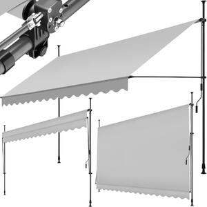 Tectake Upínací markýza s ruční klikou, výškově nastavitelná - 400 x 180 cm, světle šedá