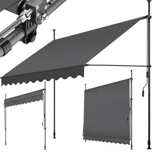 Tectake Upínací markýza s ruční klikou, výškově nastavitelná - 250 x 180 cm, černá/šedá