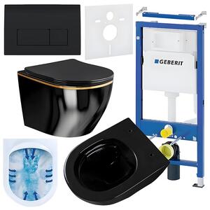 BPS-koupelny Podomítkový modul Geberit DuoFix s WC mísou MU-BL-GL-RIM-03 + ovládací tlačítko Delta 50 černá lesk