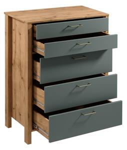 Komoda MENTA 90x108x47 cm dub wotan/zelená