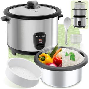 Tectake Rýžovar s napařovacím košem, 1,8 l, funkce udržování teploty - stříbrná