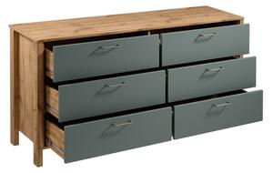 Komoda MENTA 170x81x47 cm dub wotan/zelená
