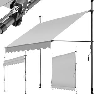 Tectake Upínací markýza s ruční klikou, výškově nastavitelná - 200 x 180 cm, světle šedá