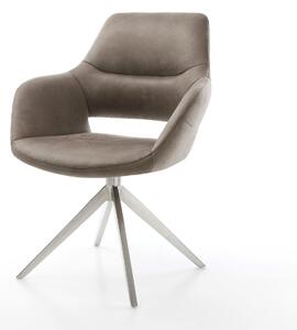 DELIFE Jídelní židle Yago-Flex s područkami mikrovlákno taupe vintage křížová podnož široká nerezová ocel 360° otočná houpací funkce taštičkové pružiny
