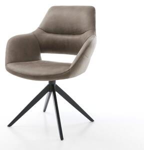 DELIFE Jídelní židle Yago-Flex s područkami mikrovlákno taupe vintage křížová podnož široká černá 360° otočná houpací funkce taštičkové pružiny