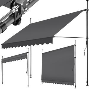 Tectake Upínací markýza s ruční klikou, výškově nastavitelná - 300 x 180 cm, černá/šedá