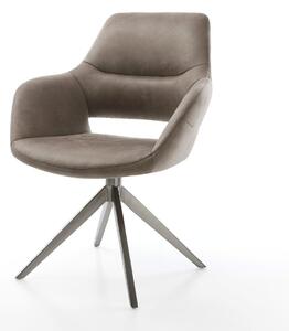 DELIFE Jídelní židle Yago-Flex s područkami mikrovlákno taupe vintage křížová podnož široká grafitová 360° otočná houpací funkce taštičkové pružiny