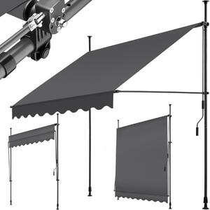Tectake Upínací markýza s ruční klikou, výškově nastavitelná - 200 x 180 cm, černá/šedá