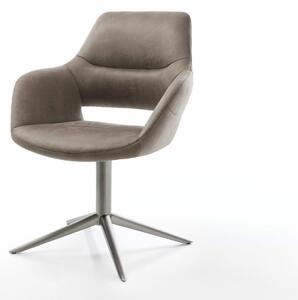 DELIFE Jídelní židle Yago-Flex s područkami mikrovlákno taupe vintage podnož ve tvaru kříže grafit 360° otočná houpací funkce taštičkové pružiny