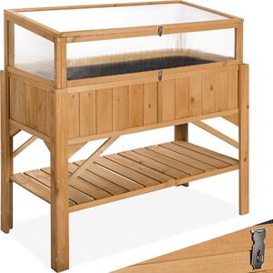 Tectake Vyvýšený záhon s policí a zahradním pařeništěm 119x57x124cm - hnědá