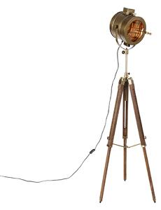 Stativová stojací lampa bronzová s dřevěným studiovým bodem - Radient