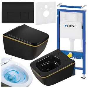 BPS-koupelny Podomítkový modul Geberit DuoFix s WC mísou YU-BL-GL-TR-03 + ovládací tlačítko Delta 50 černá lesk