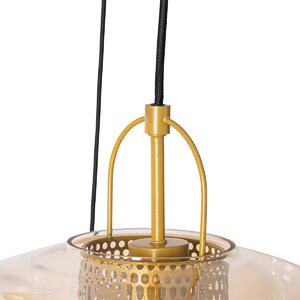 Závěsná lampa zlaté jantarové sklo kulaté 3 světla - Kevin