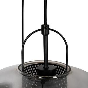 Závěsná lampa černá s kouřovým sklem kulatá 3 světla - Kevin
