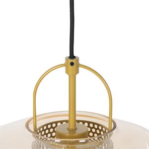 Art deco závěsná lampa zlatá s jantarovým sklem 30 cm - Kevin