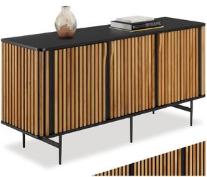 Tectake Komoda Lineo, laťkový design, 3 přihrádky - černá/hnědá