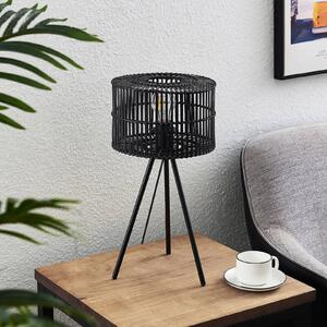 Bambusová stolní lampa Lindby Rabiya, černá, trojnožka