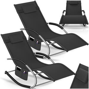 Tectake Zahradní lehátko Taya, ergonomické, houpací funkce - černá, Sada 2 kusů