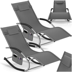 Tectake Zahradní lehátko Taya, ergonomické, houpací funkce - šedá, Sada 2 kusů