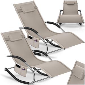 Tectake Zahradní lehátko Taya, ergonomické, houpací funkce - béžová, Sada 2 kusů