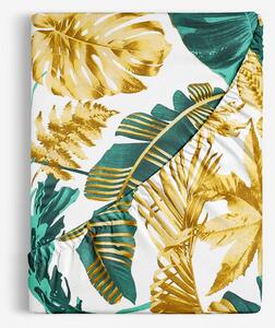 Goldea bavlněné napínací prostěradlo - palmové listy na bílém 120 x 200 cm