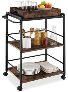 Tectake Servírovací vozík Worcester 65x41,5x87cm - Industriální dřevo tmavé, rustikální