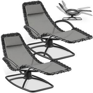 Tectake Zahradní lehátko Toulon, ergonomické, funkce houpání - šedá, Sada 2 kusů