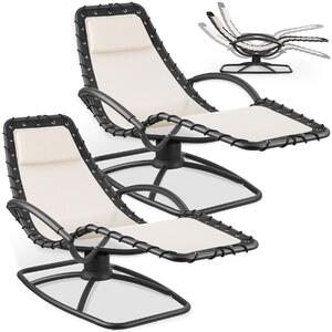 Tectake Zahradní lehátko Toulon, ergonomické, funkce houpání - béžová, Sada 2 kusů