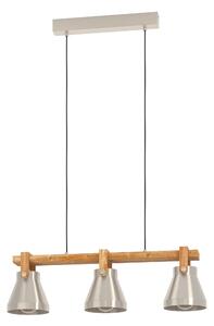 Eglo 43952 CAWTON - Závěsný trojramenný lustr nad stůl nebo sedačku se dřevěnou lištou, 3 x E27, 76cm (Závěsné svítidlo, ocel a dřevo)