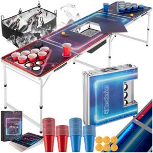 Tectake Hliníkový stůl na beer pong BeerWars II, chladicí box, LED osvětlení - barevná
