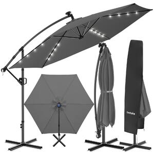Tectake Slunečník Artemis otočný o 360°, solární LED, 3,5 x 3,5 m - šedá