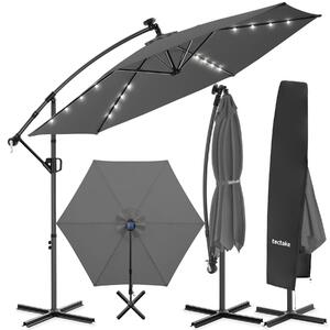 Tectake Slunečník Artemis s 360° otočným ramenem, solární LED, 3 x 3 m - šedá