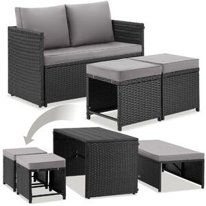 Tectake 2 v 1 ratanová zahradní sedací souprava Monopoli, pohovka a lounge set - černá