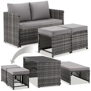 Tectake 2 v 1 ratanová zahradní sedací souprava Monopoli, pohovka a lounge set - šedá