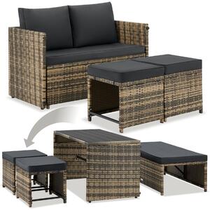Tectake 2 v 1 ratanová zahradní sedací souprava Monopoli, pohovka a lounge set - přírodní