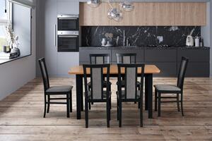 Drewmix jídelní sestava DX 6 + odstín lamina (deska stolu) kaštan, odstín dřeva (židle + nohy stolu) kaštan, potahový materiál látka