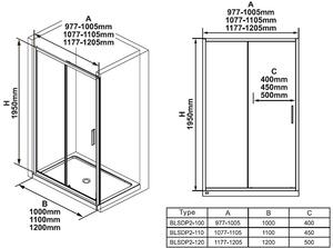 Ravak - Sprchové dveře posuvné dvoudílné Blix Slim BLSDP2-110 cm - černá, transparentní sklo