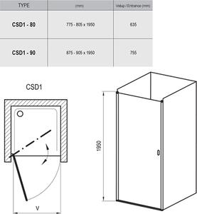 Ravak - Sprchové dveře jednodílné Chrome CSD1-80 cm - bílá, transparentní sklo