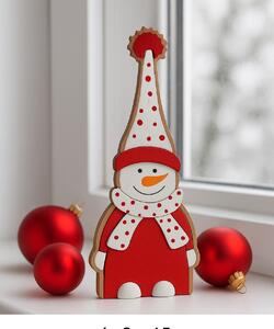 Dřevěná dekorace sněhulák červený XS 10cm 2009324