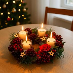 Adventní věnec červený 32cm 3001228