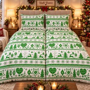 Povlečení bavlněné Vánoční povlečení Christmas zelené TiaHome - 1x Polštář 90x70cm, 1x Přikrývka 140x200cm