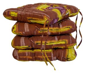 Podsedák na židli foukaný se šňůrkou - 40 x 40 - hnědý ornament - sada 4 ks