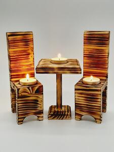Dekorace Dřevo výrobky Dřevěný set stolečku + 2x židličky na čajové svíčky
