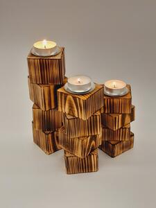 Dekorace Dřevo výrobky Dřevěný set 3 retro svícnů na čajové svíčky