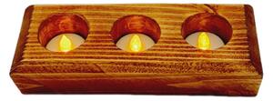 Dekorace Dřevo výrobky Dřevěný svícen na 3 LED čajové svíčky - 20 x 7,5 x 5,8 cm