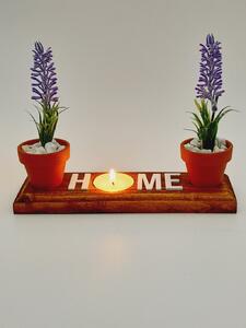 Dekorace Dřevo výrobky Dekorace HOME + 2x mini květináč s levandulí + čajová svíčka
